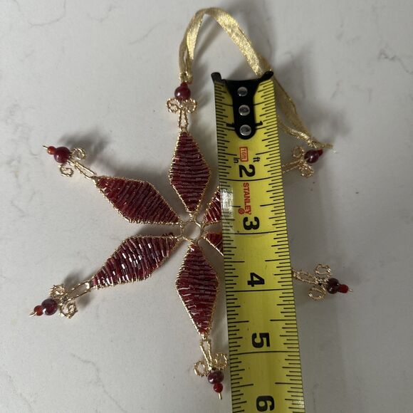 Czech Beaded Snowflake Christmas Ornament Red Bead Holiday Decor - Picture 9 of 10